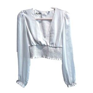 Wilfred Womens White Wistful Blouse Sz S Chiffon Smock Waist V Neck Long Sleeve